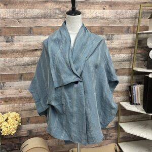 Moyuru Cornflower Blue Linen Poncho Style Top L